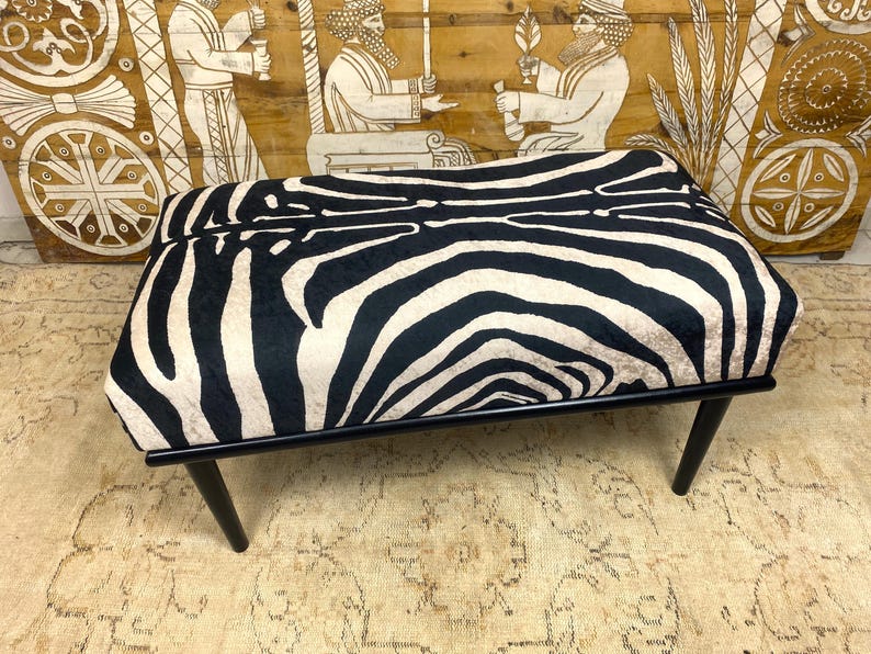 Handgemaakte gestreepte poef, aangepast formaat, boho-decor Modern Black Leg