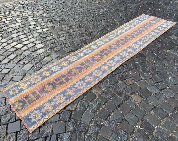 Bohemian rug, Turkish rug, Vintage rug, Runner Rug, Hallway rug, Wool rug, Handmade rug, Carpet, Kilim, | 70 x 308 cm = 2,2 x 10,1 ft