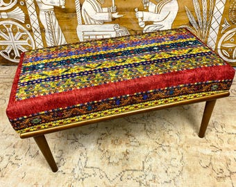 Handmade Ottoman, Bench, Custom Size, Turkish Rug Bench, Upholstered Bench, Boho Decor, Piano Seat, Dining Table Bench Bedroom Hallway Bench