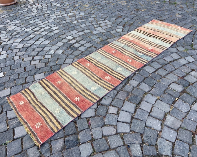 2,1 x 8,3 ft, Ethnic rug, Interior Décor, Vintage rug, Kilim, Wool rug, Runner rug, Natural dyed rug, Hallway rug, Room decor | 66 x 255 cm