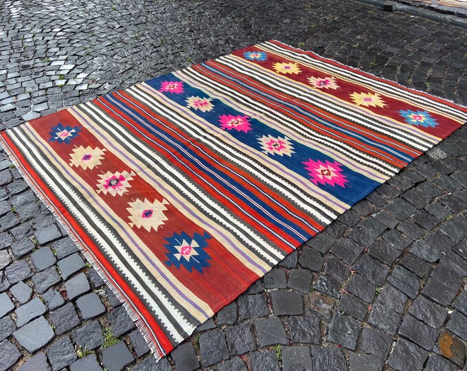 Turkish rug, Vintage rug, Handmade wool rug, Bohemian rug, Carpet, Organic rug, Handknotted rug | 196 x 250 cm = 6,4 x 8,2 ft