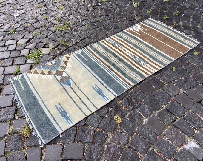 Vintage kilim, Anatolian rug, Bohemian rug, Kilim, Carpet, Handmade rug, Kitchen rug, Boho rug, Turkish carpet | 69 x 176 cm = 2,2 x 5,7 ft