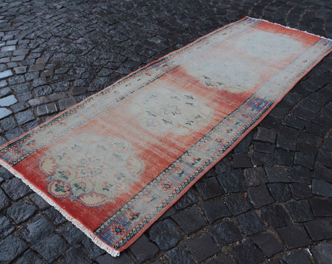 Vintage rug, Turkish rug, Runner Rug, Hallway rug, Wool rug, Handmade rug, Carpet, Kilim, Home decor | 2.8 x 8.0 ft = 89 x 247 cm