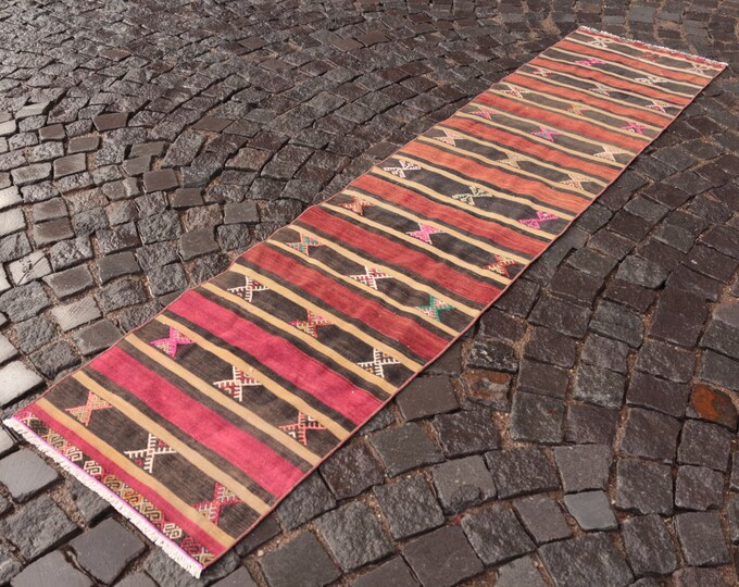 Turkish kilim. Vintage kilim, Kilim runner, Kilim, Handmade kilim, Hallway kilim, Corridor kilim, Turkish rug | 59 x 260 cm = 1,9 x 8,4 ft