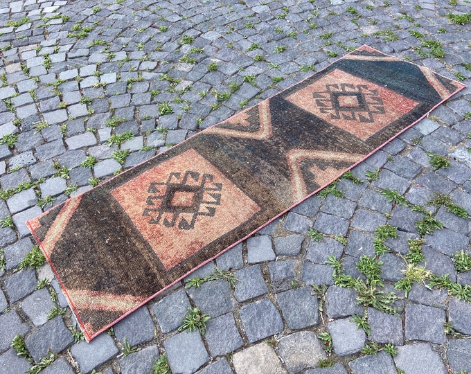 Turkish vintage runner rug, Handmade wool rug, Hallway rug, Bohemian kitchen rug, Dining room rug, 57 x 186 cm = 1,8 x 6,1 ft