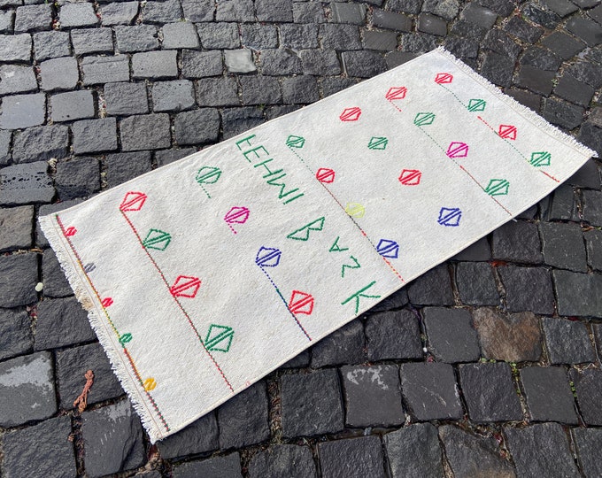 Kilim, Turkish rug, Small rug, Vintage rug, Kilim, Handmade rug, Bohemian rug, Wool rug, Home decor |  51 x 109 cm = 1,6 x 3,5 ft