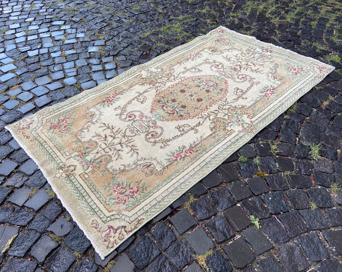 Oushak rug, Wool rug, Area Rug, Turkish rug, Home decor, Vintage rug,  Handmade rug, Carpet, Kilim | 115 x 209 cm = 3,7 x 6,8 ft