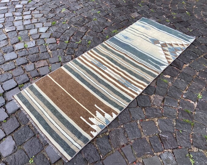 Handmade kilim, Turkish kilim, Runner kilim, Wool rug, Carpet, Corridor rug, Entryway rug, Bohemian rug | 69 x 176 cm = 2,2 x 5,7 ft