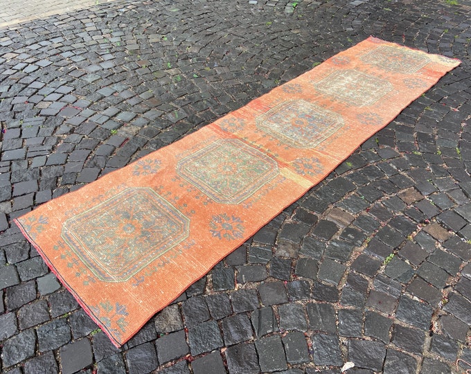 2,7 x 10,7 ft, Runner Rug, Turkish rug, Vintage rug, Hallway rug, Wool rug, Handmade rug, Carpet, Kilim, Home decor | 83 x 327 cm