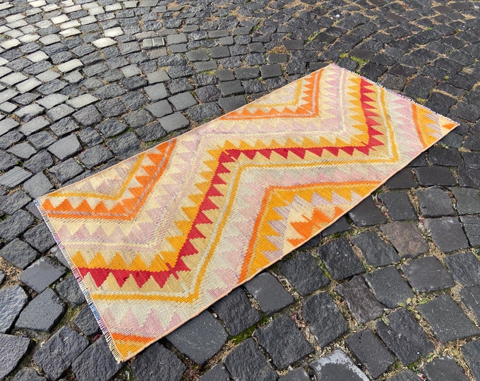 Handmade area kilim, Turkish vintage wool kilim rug, Kilim carpet rug | 66 x 136 cm = 2,1 x 4,4 ft