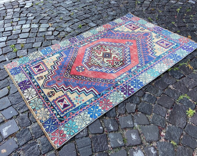 Handmade rug, Wool rug, Area Rug, Turkish rug, Home decor, Vintage rug,  Carpet, Kilim | 102 x 173 cm = 3,3 x 5,6 ft