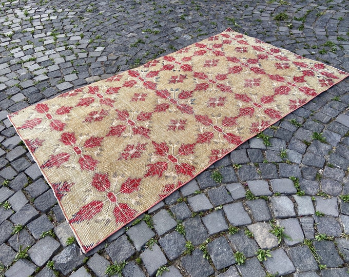 Vintage rug, Area Rug, Turkish rug, Home decor, Wool rug, Handmade rug, Carpet, Kilim | 122 x 216 cm = 4,0 x 7,0 ft