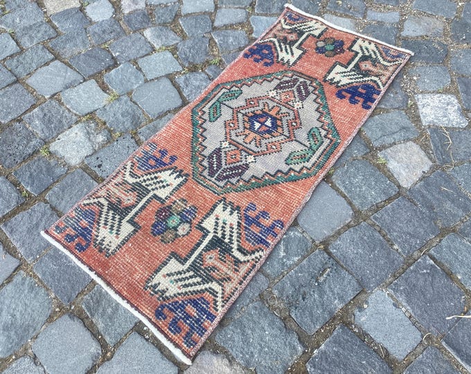 Boho decor, Turkish rug, Vintage rug, Small Rug, Home decor, Wool rug, Handmade rug, Carpet, Kilim | 36 x 88 cm = 1,1 x 2,8 ft