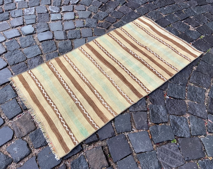 Vintage kilim, Turkish kilim,  Bohemian rug, Handmade rug, Wool rug, Home decor,  Carpet, Decor rug | 58 x 112 cm = 1,9 x 3,6 ft