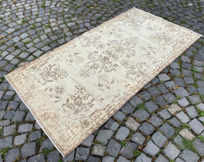 Turkish handmade wool area rug, Bohemian home decor, for kitchen bedroom living room floral motif carpet 113 x 209 cm = 3,7 x 6,8 ft