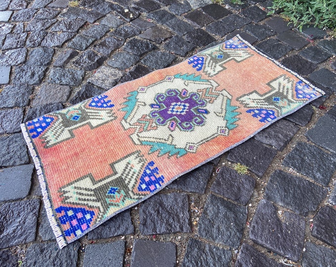 Turkish rug, Vintage rug, Small Rug, Home decor, Wool rug, Handmade rug, Carpet, Kilim | 43 x 82 cm = 1,4 x 2,6 ft