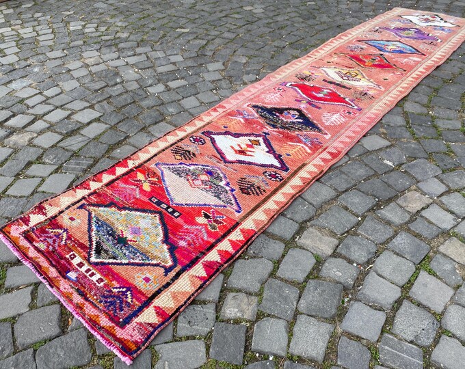 2,2 x 10,4 ft Mini runner rug, Turkish wool rug, Vintage runner rug, Bohemian rug, Entryway rug, Carpet, Home decor