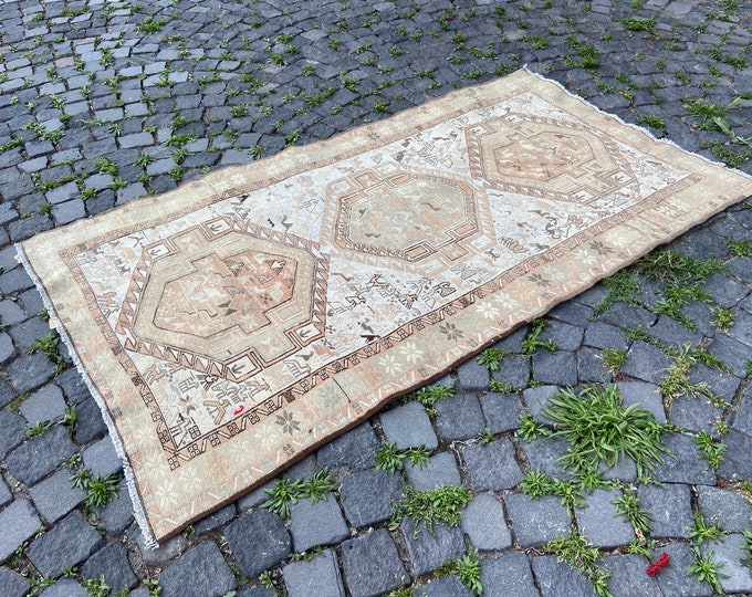 Turkish kilim, Vintage kilim, Area kilim, Wool rug, Carpet, Bohemian rug, Pastel kilim, Home decor | 111 x 188 cm = 3,6 x 6,1 ft