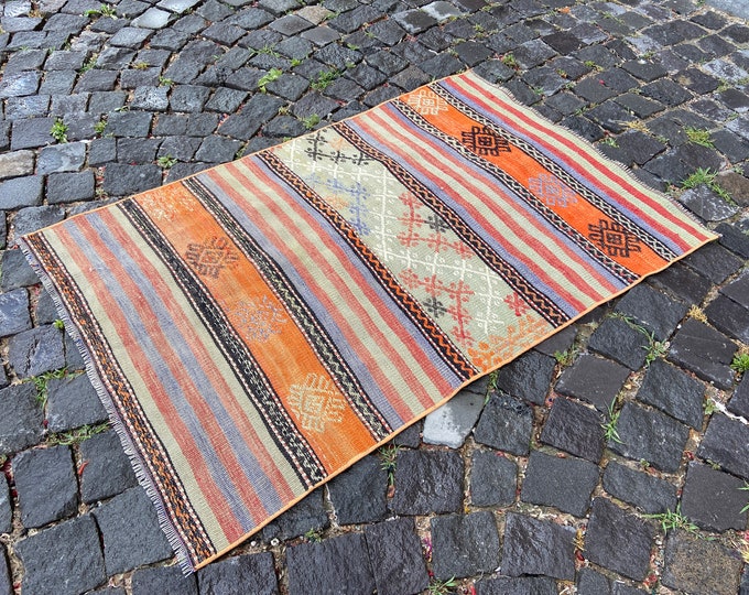 Kilim area rug, Turkish rug, Bohemian rug, Kitchen rug, Wool rug, Oushak rug, Boho decor, Organic rug | 80 x 120 cm = 2,6 x 3,9 ft
