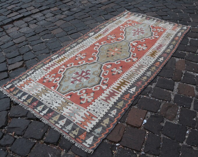 Kilim rug, Vintage kilim rug, Turkish kilim rug, Handmade kilim, Area kilim, Wool kilim !! FREE SHİPPİNG !! 3'2'' x 6'2'' = 98 cm x 193 cm