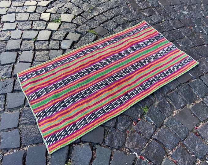 Boho rug, Turkish kilim, Natural dyed rug, Wool rug, Handmade kilim, Carpet, Bohemian kilim,  Runner kilim | 59 x 114 cm = 1,9 x 3,7 ft