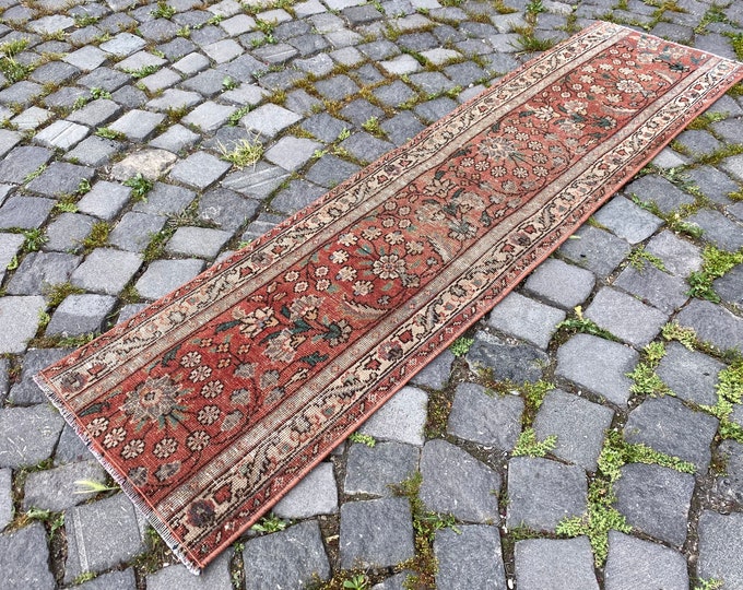 Handmade wool rug, Runner rug, Turkish rug, Vintage rug, Kitchen rug, Wool rug, Entryway rug,Natural dyed rug | 43 x 167 cm = 1,4 x 5,4 ft