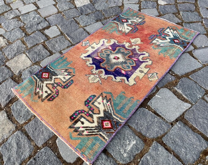 Doormat,  Turkish rug, Vintage rug, Small Rug, Home decor, Wool rug, Handmade rug, Carpet, Kilim | 1,4 x 2,6 ft