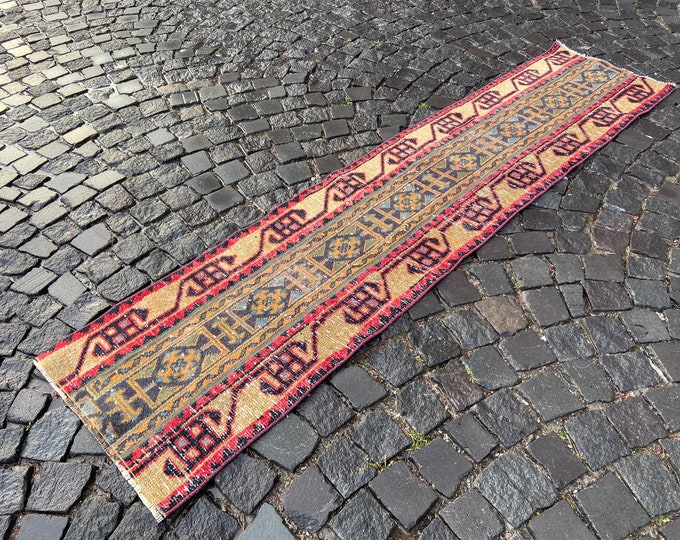 Vintage rug, Runner Rug, Handmade rug, Turkish rug,  Hallway rug, Wool rug,  Carpet, Kilim, Home decor | 57 x 238 cm = 1,8 x 7,8 ft