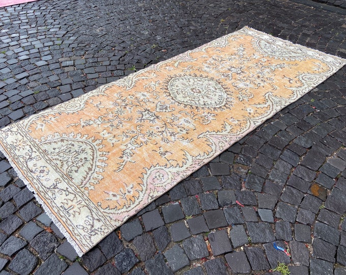 Turkish rug, Vintage rug, Runner Rug, Hallway rug, Wool rug, Handmade rug, Carpet, Kilim, Home decor | 129 x 305 cm = 4,2 x 10,0 ft
