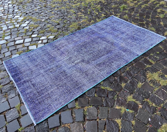 Over-dyed rug, Blue rug, Turkish rug, Handmade rug, Area rug, Vintage rugs, Wool rug, Bohemian rug | 103 x 199 cm = 3,3 x 6,5 ft