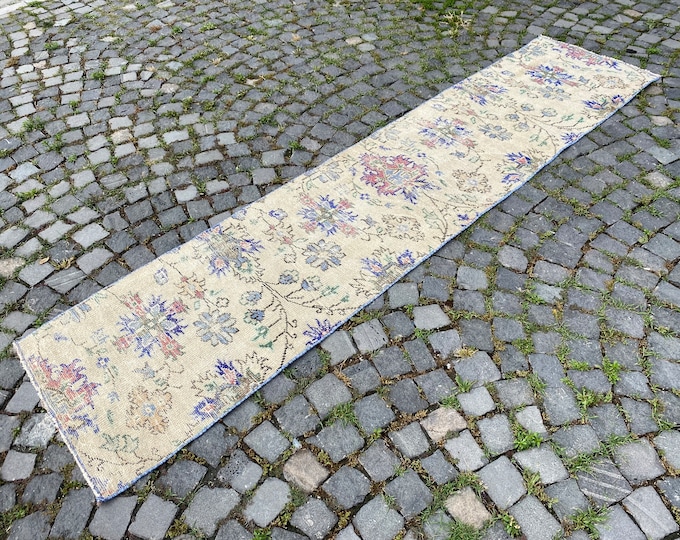 Purple Runner rug, Turkish rug , Vintage rug, Corridor rug, Rug, Hallway rug, Boho decor 69 x 300 cm = 2,2 x 9,8 ft