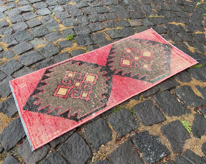 Handmade rug, Wool rug, Doormat, Small rug, Carpet, Bohemian rug, Turkish rug, Decor rug | 39 x 89 cm = 1,2 x 2,9 ft