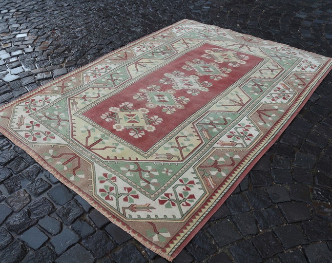 Large rug, Oushak  rug, Turkish rug, Vintage rug, Wool rug, Handmade rug, Carpet, Kilim, Home decor | 5'1" x 6'5" =  157 x 202 cm