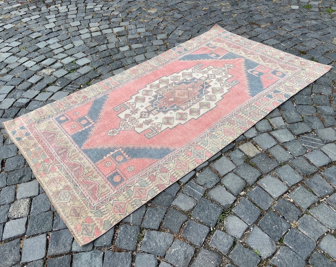 3,7 x 6,7 ft,Turkish area rug, Vintage wool rug, Handmade carpet, Kitchen decor rug, Oriental rug 113 x 206 cm = 3,7 x 6,7 ft