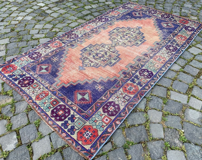 Turkish handmade rug, Bohemian wool rug, Kitchen carpet, Decor rug, Entryway rug | 108 x 191 cm = 3,5 x 6,2 ft