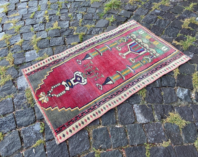 Wool rug, Area Rug, Turkish rug, Home decor, Vintage rug,  Handmade rug, Carpet, Kilim | 58 x 97 cm = 1,9 x 3,1 ft