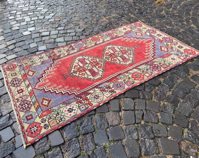 Vintage rug, Area Rug, Turkish rug, Home decor, Wool rug, Handmade rug, Carpet, Kilim | 103 x 192 cm = 3,3 x 6,2 ft