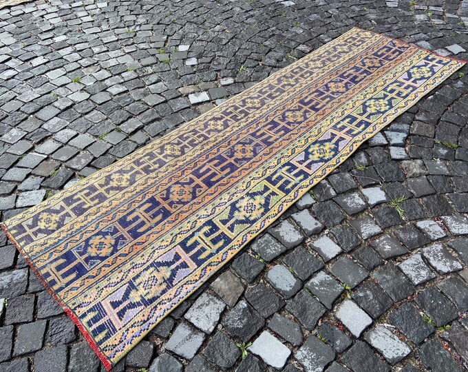 2,5x 8,3 ft, Turkish handmade patchwork runner rug, Vintage kilim wool carpet, for kitchen bathroom living room decor 79 x 255 cm