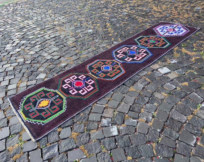 2,3 x 9,5 ft,Unique rug, Bohemian rug, Turkish rug, Vintage rug, Runner Rug, Hallway rug, Wool rug, Handmade rug, Carpet | 71 x 292 cm
