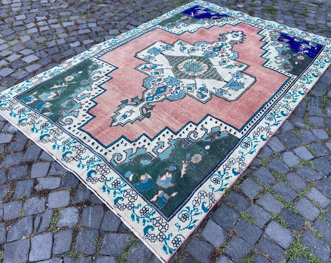 Large rug, Oushak  rug, Turkish rug, Vintage rug, Wool rug, Handmade rug, Carpet, Home decor, Anatolian rug | 168 x 254 cm = 5,5 x 8,3 ft