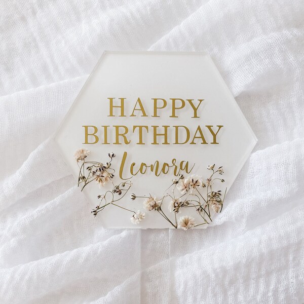 Dried Flowers Cake Topper | Personalised Acrylic Cake Topper