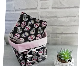 Cloth basket and its 7 assorted wipes, fabric baskets, handcrafted creation, French manufacturing, Au Fil d'Emilie