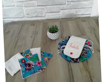 make-up purse and matching wipes, hairdressing accessory, artisanal creation, French manufacture, handmade, Au fils d' Emilie