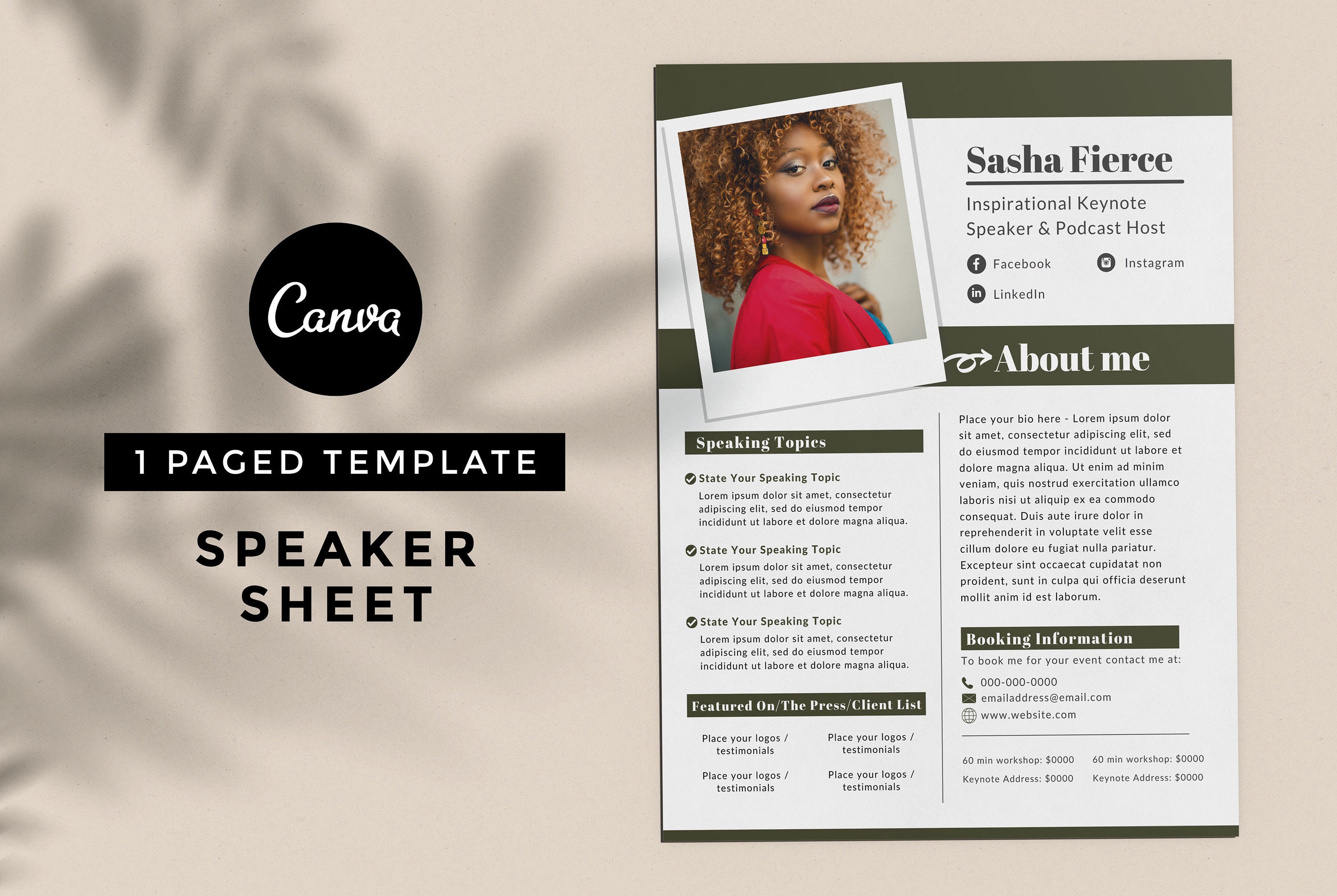 Speaker One Sheet Template Canva Speaker One Sheet Template Canva