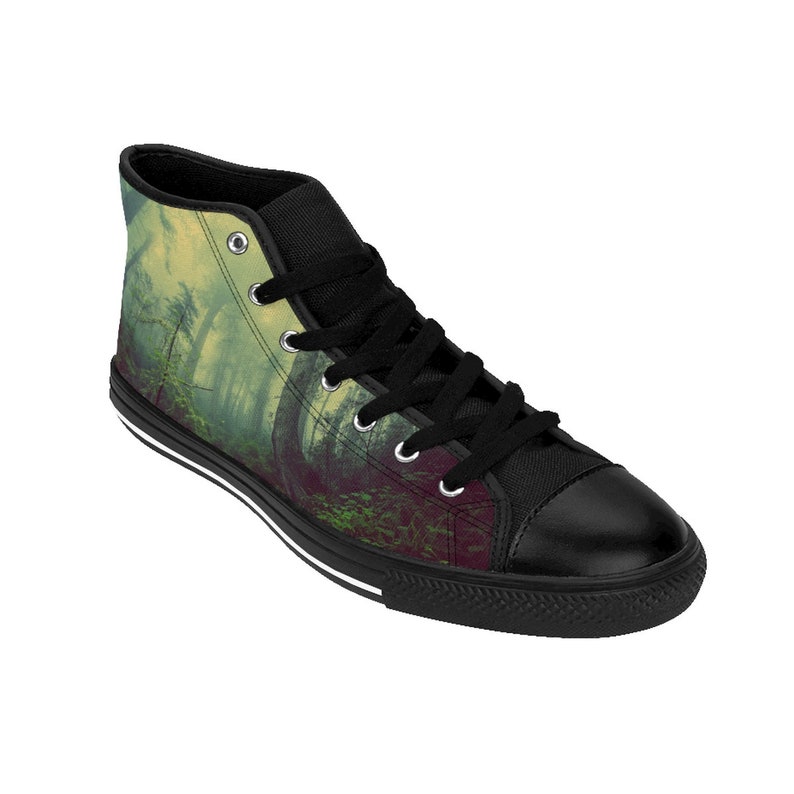 FOREST MORNING PRINT|mens high tops|basketball shoes|mens high top|unique sneakers|custom hi top|canvas trainers|training shoes|color design