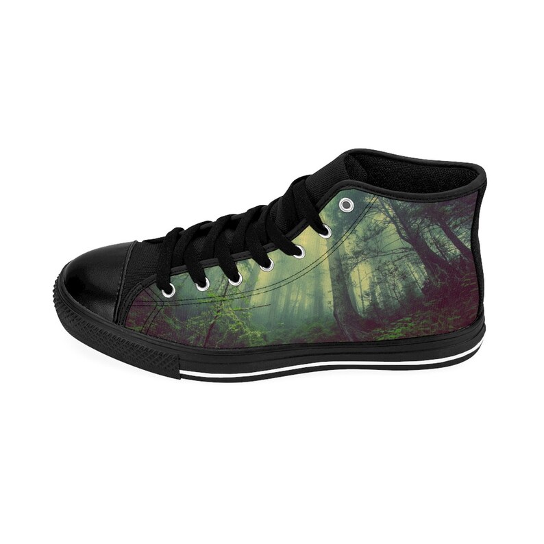 FOREST MORNING PRINT|mens high tops|basketball shoes|mens high top|unique sneakers|custom hi top|canvas trainers|training shoes|color design