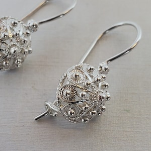 Traditional Croatian Earrings, Filigree Half Ball Earrings, Sterling Silver Earrings, Metalwork Earrings, Filigree Earrings, Wedding Jewelry