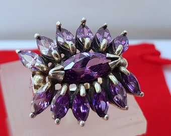 Amethyst Flower Ring, Amethyst Gemstone Ring, Purple Floral Silver Ring, Sterling Silver Ring, Statement Ring, Violet Stone Ring, Boho Ring