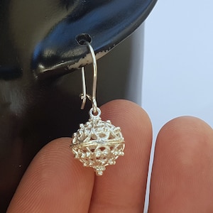 Traditional Croatian Hook Earrings, Sterling Silver Earrings, Filigree Ball Earrings, Dubrovnik Earrings, Handmade Metalwork Earrings