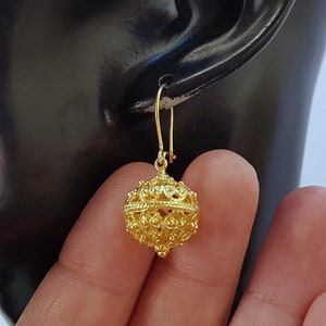 Traditional Croatian Earrings, Filigree Ball Earrings, 24k Gold Plated Dangle Earrings, Dubrovnik Jewelry, Gold Plated Sterling Silver